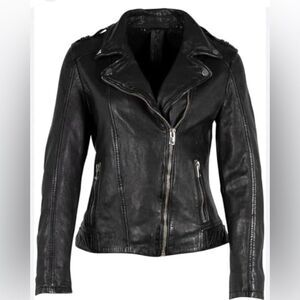Mauritius Womens Narin Moto Leather Jacket Black  w Brown Size Small Distressed